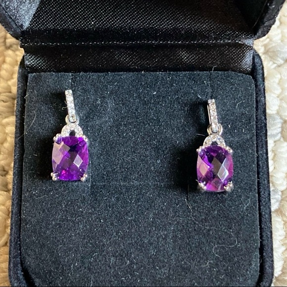 VJ CHINA Sterling Silver Purple and Clear Stones Earrings 925 - Picture 3 of 12